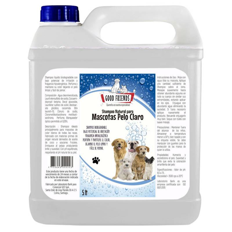GOOD FRIENDS - Shampoo natural para perro pelo claro 5 litros