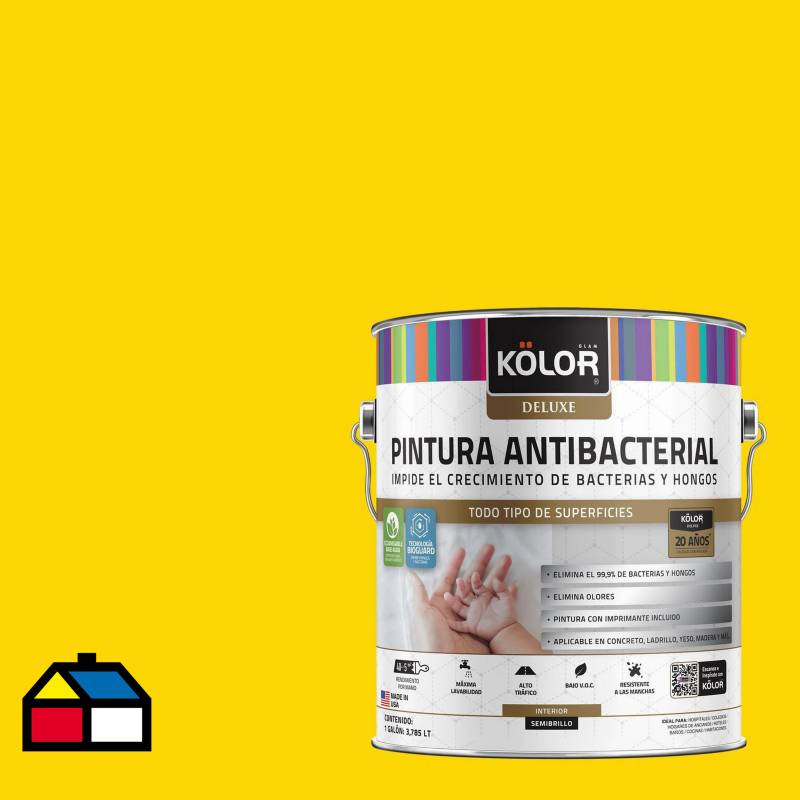 KOLOR - Esmalte al agua antibacterial satinado amarillo guspini 1 gl