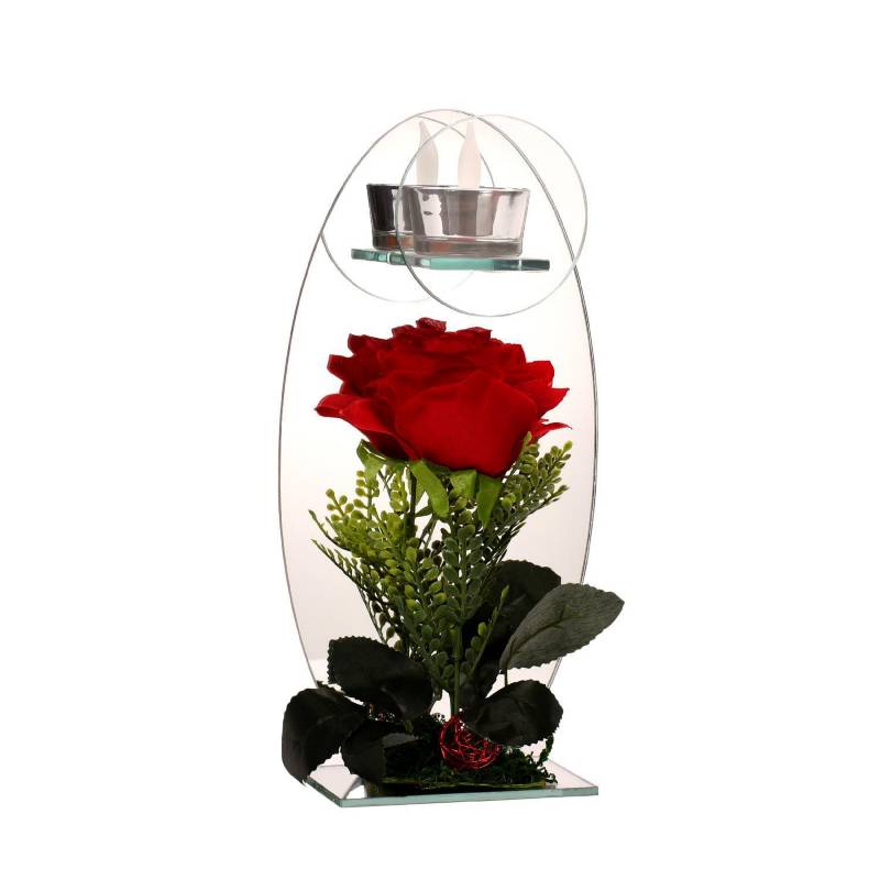 MAGIC FLOR - Florero adorno de cristal 28 cm Led Rosa roja
