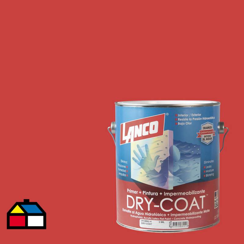 LANCO - Esmalte al agua impermeabilizante dry coat satin red rubbier 1gl