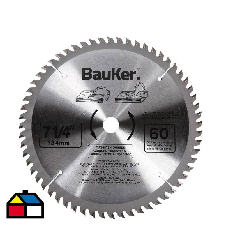 BAUKER - Disco de sierra circular 7 1/4" 60 dientes.