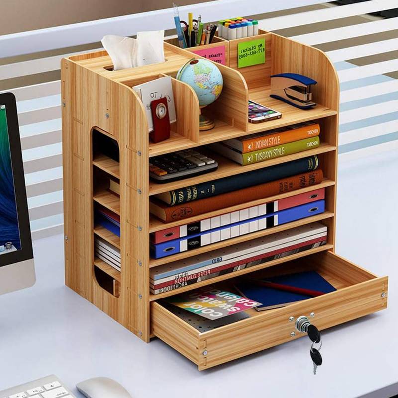 Organizador escritorio madera cajón 34,7x22,2x32,6 cm café