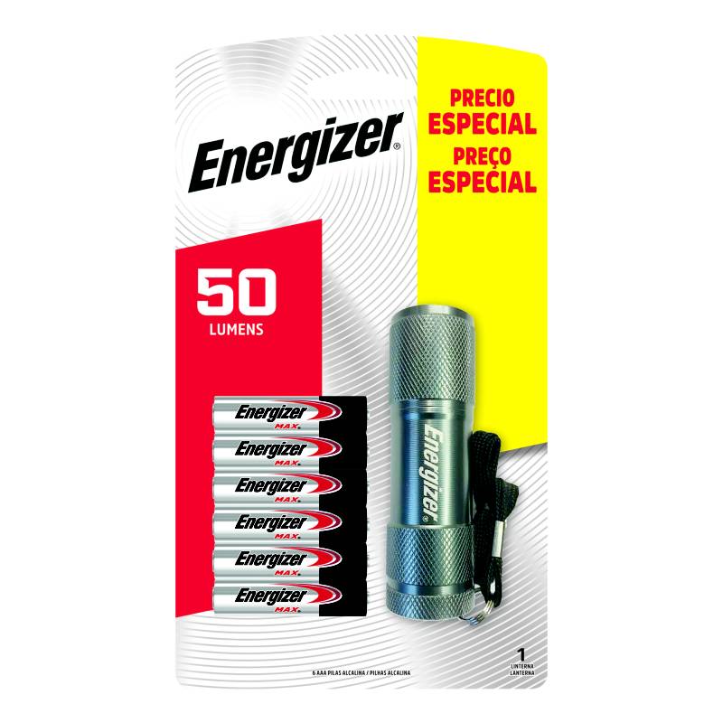ENERGIZER - Pack de pilas 6 AAA + linterna metálica 50 lúmenes