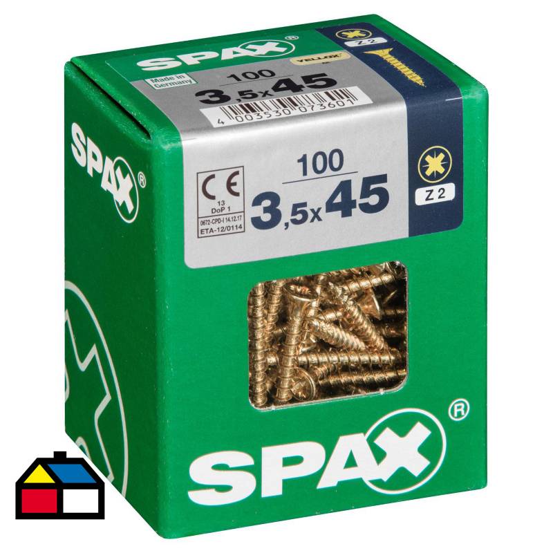 SPAX AMERICAN SCREW - Tornillo spax cabeza plana pozidrive yellox 3,5x45 100Pz