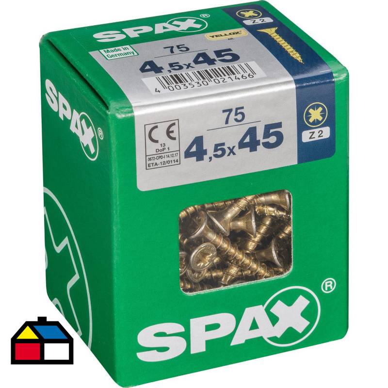 SPAX AMERICAN SCREW - Tornillo spax cabeza plana pozidrive yellox 4,5x45 75Pz