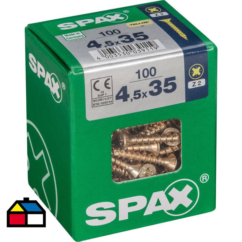SPAX AMERICAN SCREW - Tornillo spax cabeza plana pozidrive yellox 4,5x35 100Pz