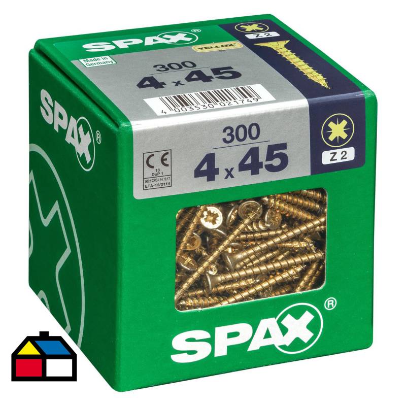 SPAX AMERICAN SCREW - Tornillo spax cabeza plana pozidrive yellox 4x45 300Pz
