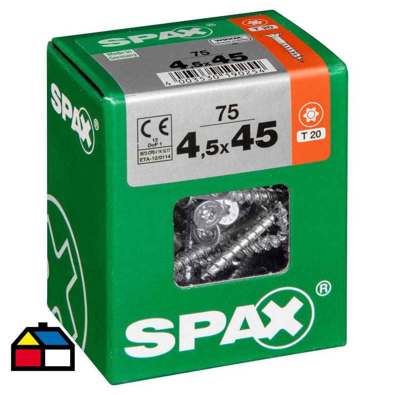 SPAX AMERICAN SCREW - Tornillo spax cabeza plana torx wirox 4,5x45 75Pz