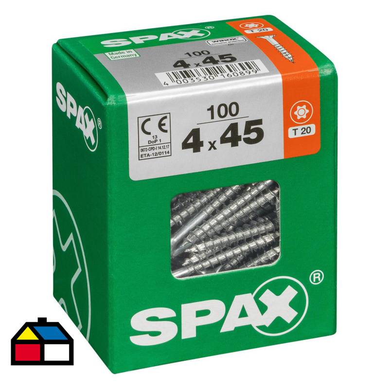SPAX AMERICAN SCREW - Tornillo spax cabeza plana torx wirox 4x45 100Pz