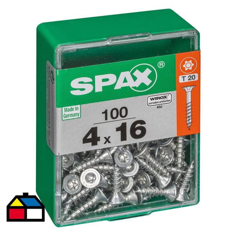 SPAX AMERICAN SCREW - Tornillo spax cabeza plana torx wirox 4x16 100Pz
