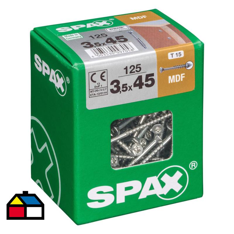 SPAX AMERICAN SCREW - Tornillo spax mdf cabeza plana torx wirox 3,5x45 125Pz