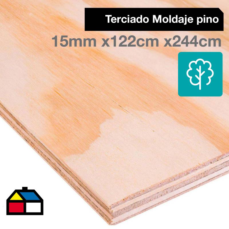 GENERICO - Terciado Moldaje pino 15 mm 122 x 244 cm.