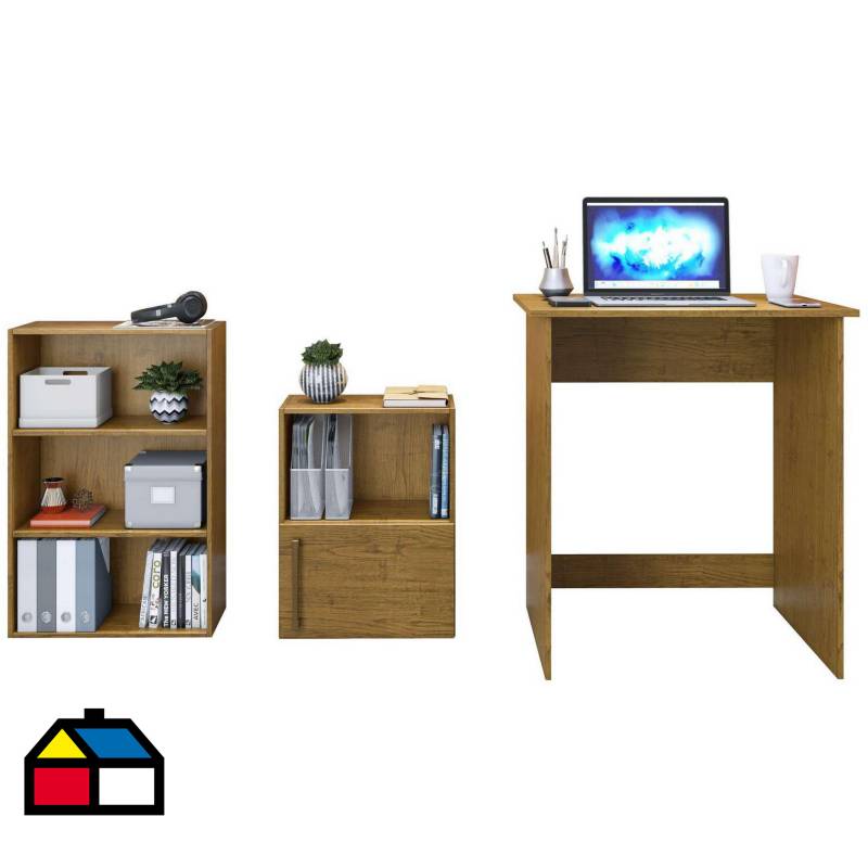 MOBILO - Set escritorio + estante + mueble apoyo MDP roble.