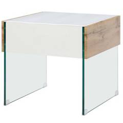 HOMY - Mesa lateral 55x55x50 cm blanco / madera