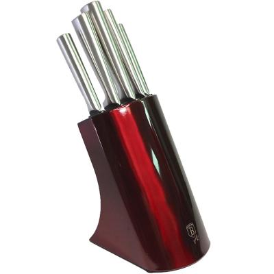 Set de cuchillos  acero inox + base de color rojo