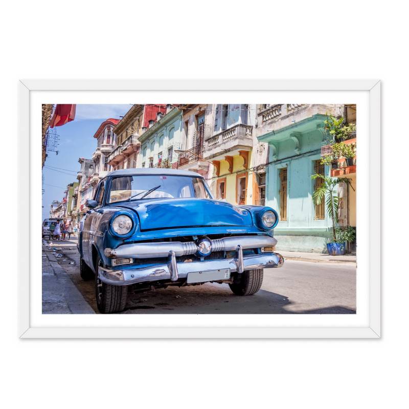  - Auto Cuba / Cuadro marco Blanco 50x70 cm