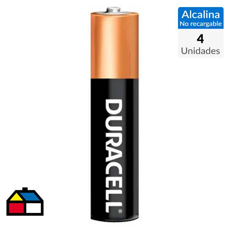 DURACELL - Pack de 4 pilas alcalinas AAA de 1,5V