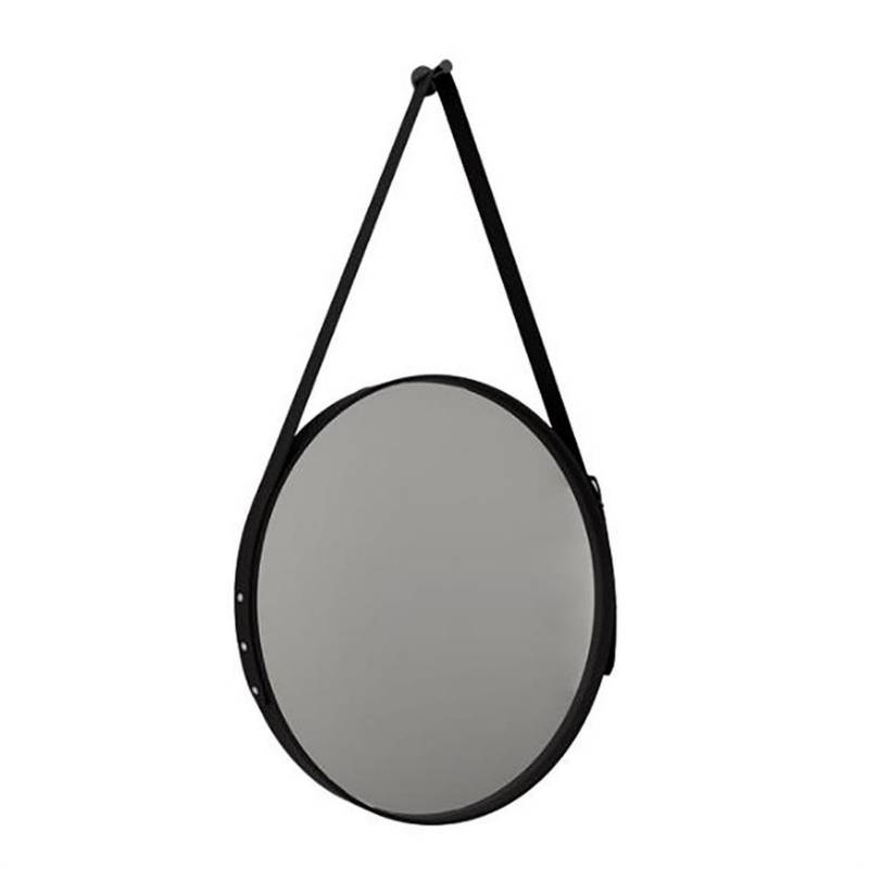 KLIPEN - Espejo circular ¿700 negro con marco y asas de cuero