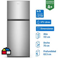 HISENSE - Refrigerador Top Freezer No Frost 375 Litros Inox RD-49WRD