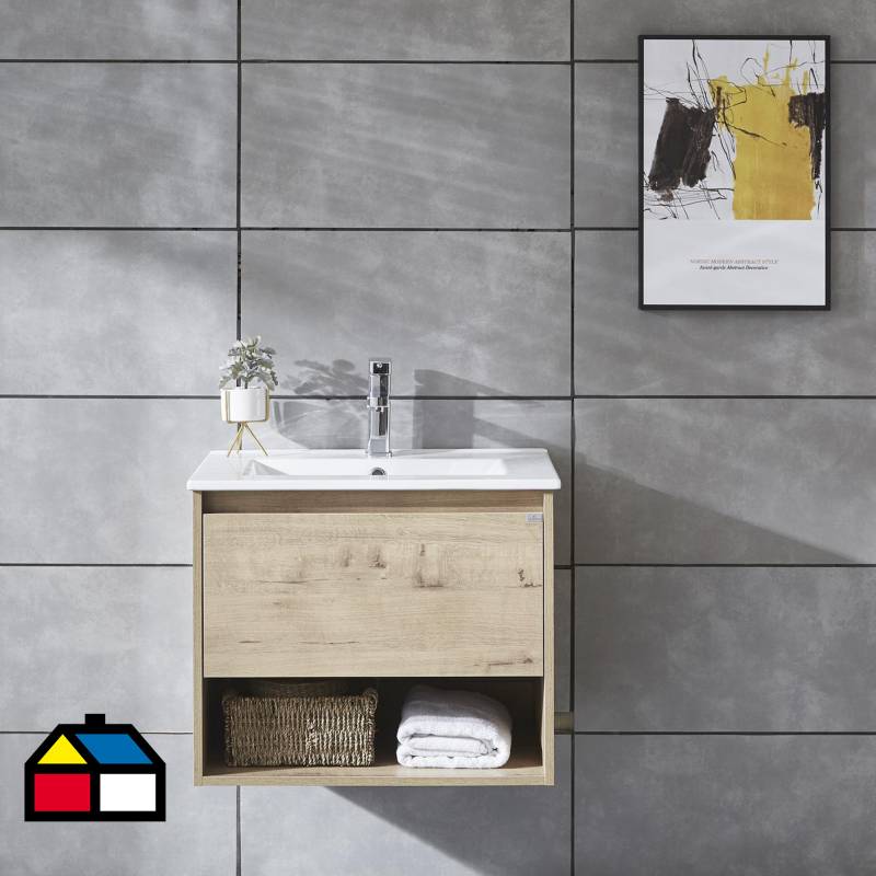 KLIPEN - Mueble con lavamanos  c/rebalse 1cajón 1repisa 60 cm  color caramel