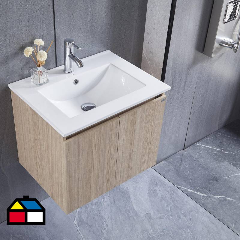 KLIPEN - Mueble con lavamanos de loza vitrificada c/rebalse 2p 60 cm color soft