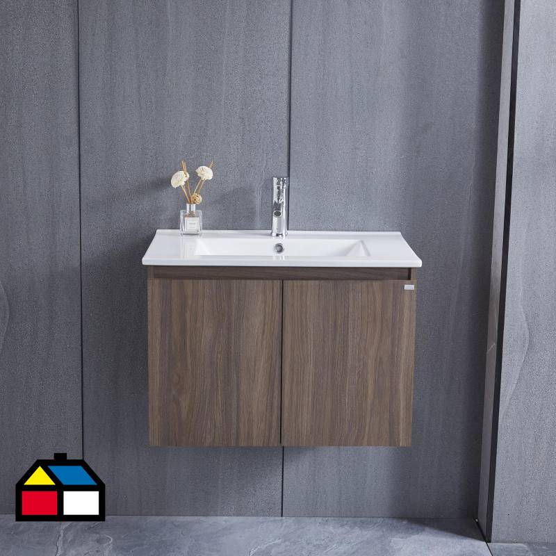 KLIPEN - Mueble con lavamanos de loza vitrificada c/rebalse 2p 70cm color choco
