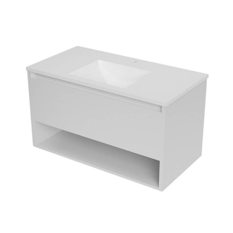 KLIPEN - Mueble con lavamanos de loza c/rebalse 1c 1r 90 cm color blanco