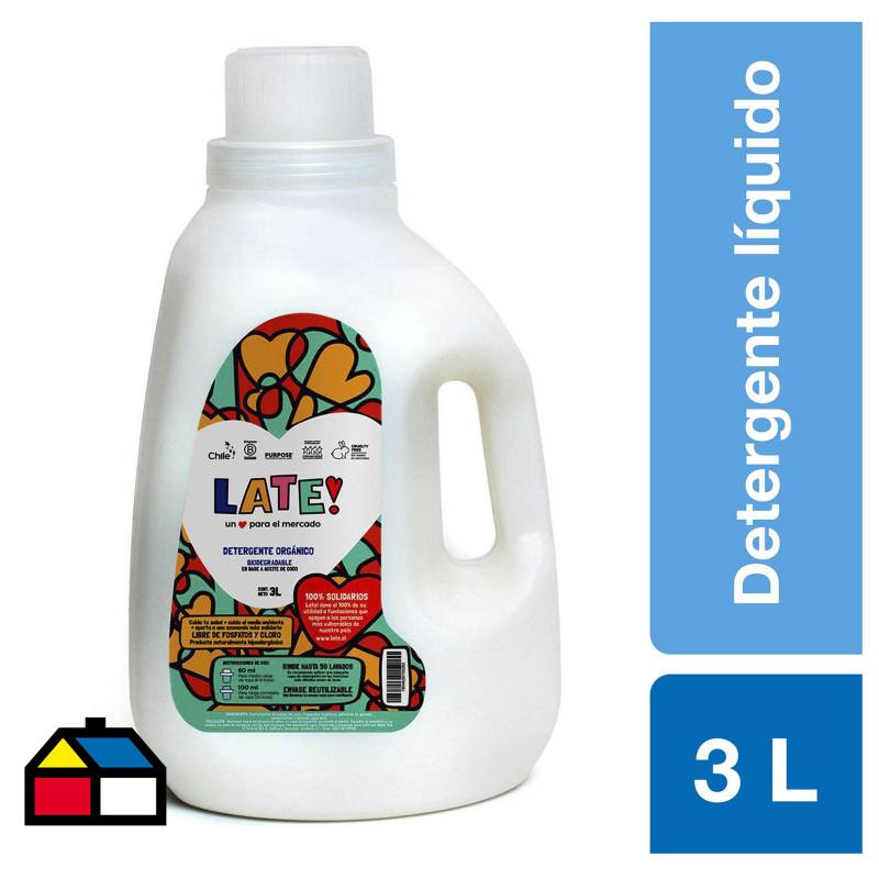 LATE - Detergente orgánico 3 litros con aroma a coco.