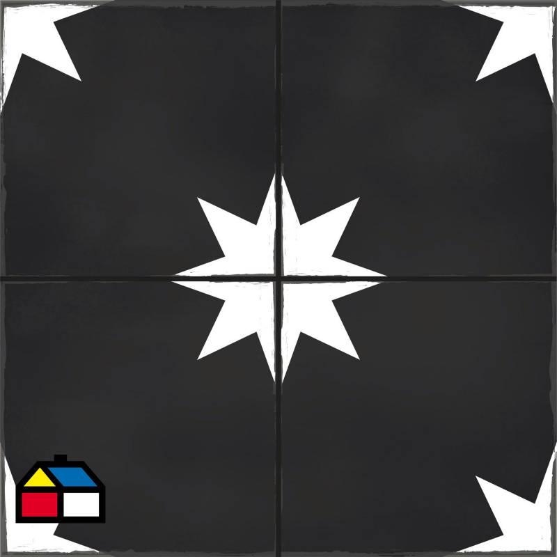 VALDECO - Baldosas autoadhesivas 33x33 estrella negra para piso y muro 6 unid