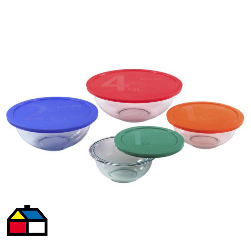 PYREX - Set 4 bowls con tapa vidrio templado