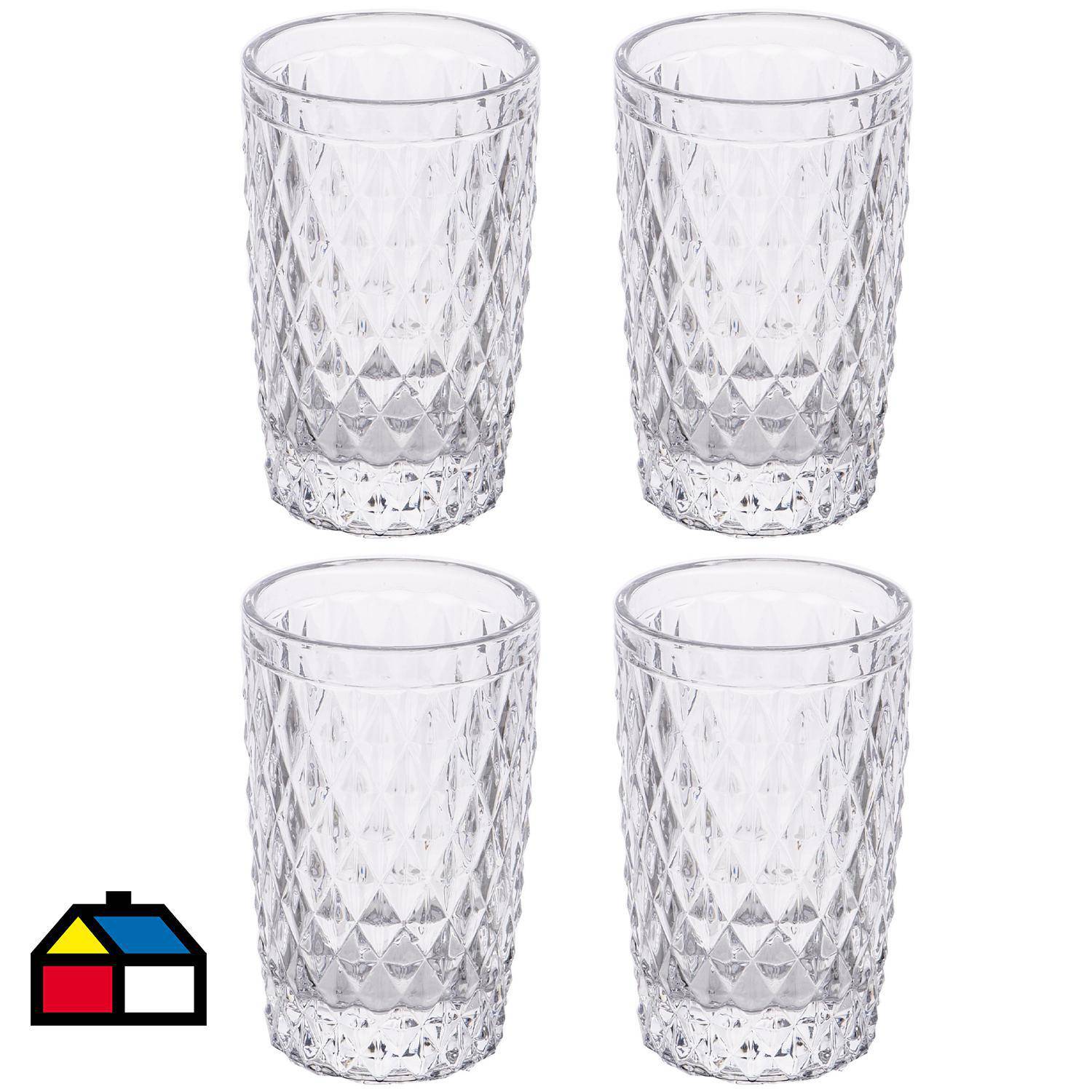 Set 4 vasos de vidrio 350 ml Verde - Tienda Copec