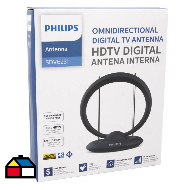 PHILIPS - Antena indoor FULL HDTV circular doble varilla cable coaxial