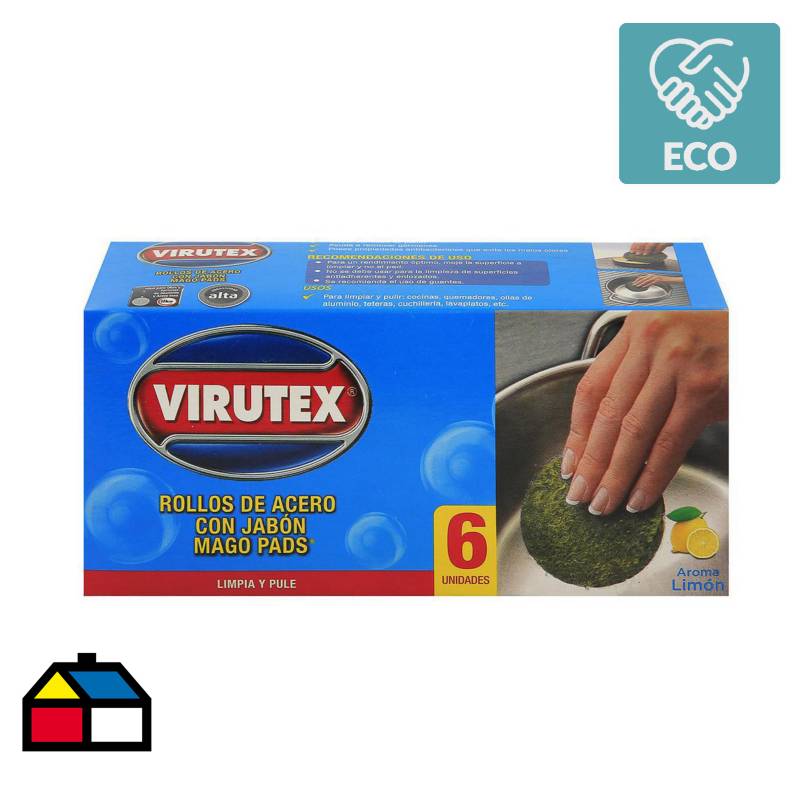 VIRUTEX - rollos de acero mago pads x6 con jabón aroma limón virutex