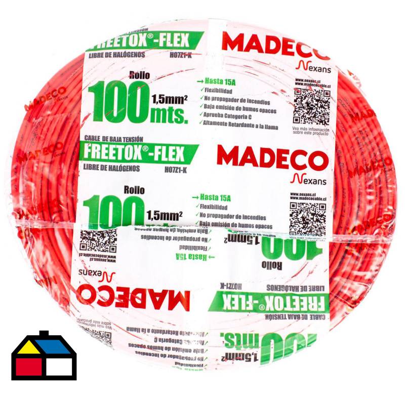 MADECO - Cable libre de halógenos (H07Z1K) 1,5 mm2 100 m rojo
