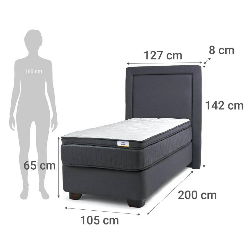 Cama Europea Eurotop 1.5 Plaza Plus BN 105x200 cm + Respaldo