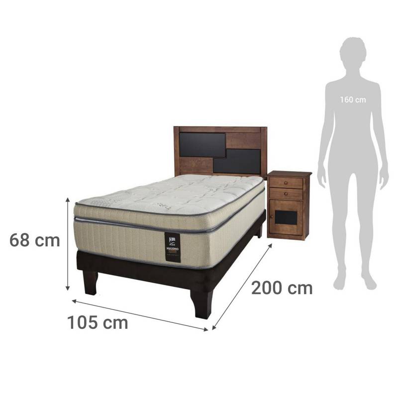 Cama Europea Máxmo Cobre 1.5 plaza (105x200)+ Set Muebles Colonia