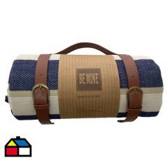 BEMINE - Manta picnic rayas azul / beige / ecru.