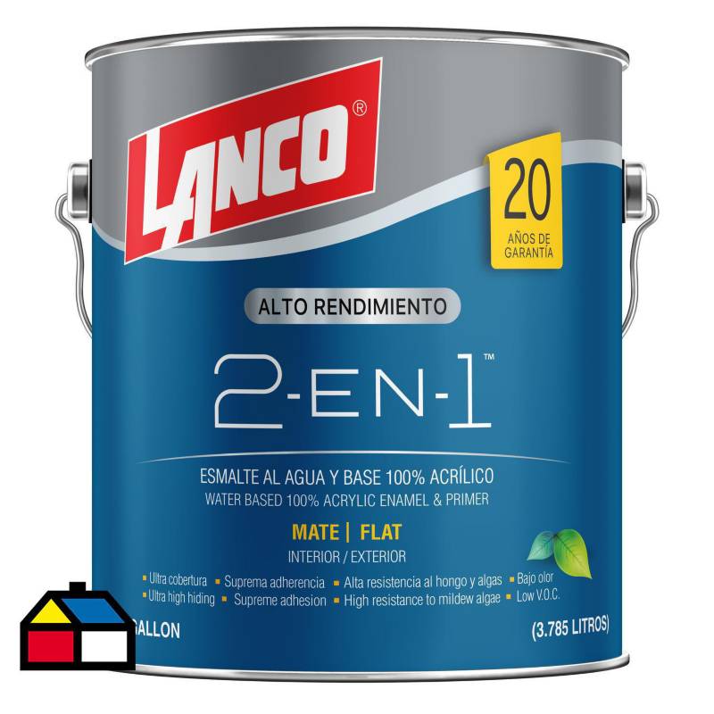 LANCO - Esmalte al agua 2 en 1 mate blanco 1 galon
