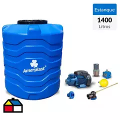 AMERPLAST - Estanque Antibacterial Tricapa 1400 L + Kit Bomba 1 Hp
