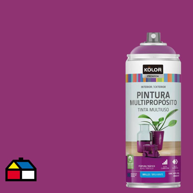 KOLOR - Pintura Esmalte Base Agua en Spray Purpura Trafico Brillante 400 ml