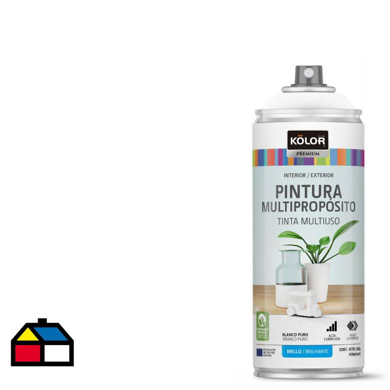 KOLOR - Pintura Esmalte Base Agua en Spray Blanco Puro Brillante 400 ml