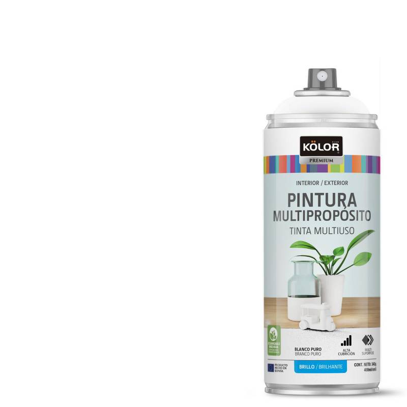 Pintura Esmalte Base Agua en Spray Blanco Puro Brillante 400 ml