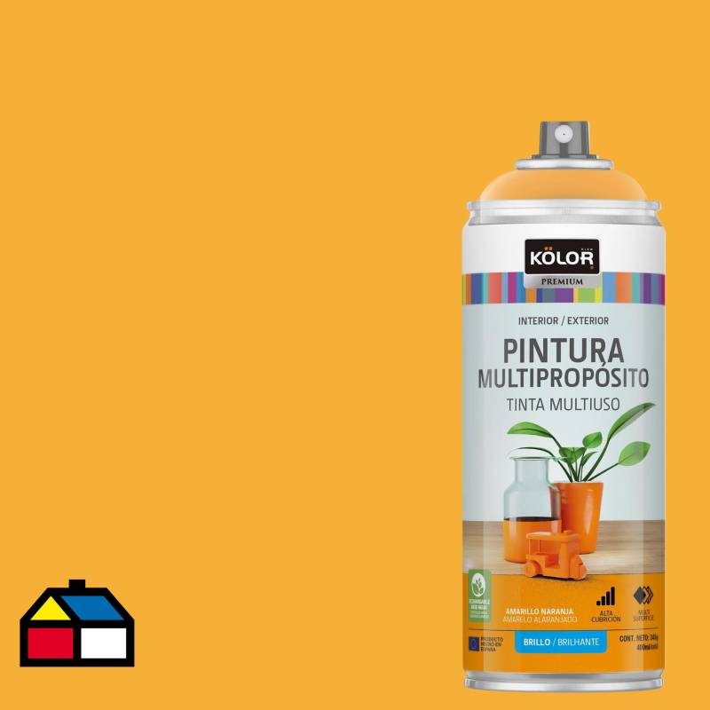 KOLOR - Pintura Esmalte Base Agua en Spray Amarillo Naranja Brillante 400 ml