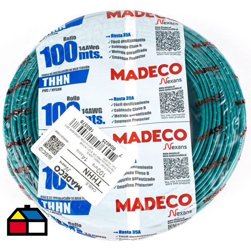 MADECO - Cable eléctrico (Thhn) 14 Awg 100 m Verde