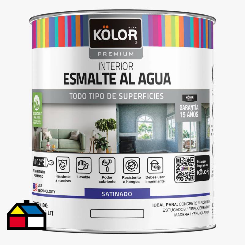 KOLOR - Esmalte al agua premium interior satin base tint 1 galón