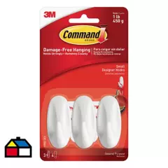 COMMAND - Gancho ovalado blanco 3 unidades