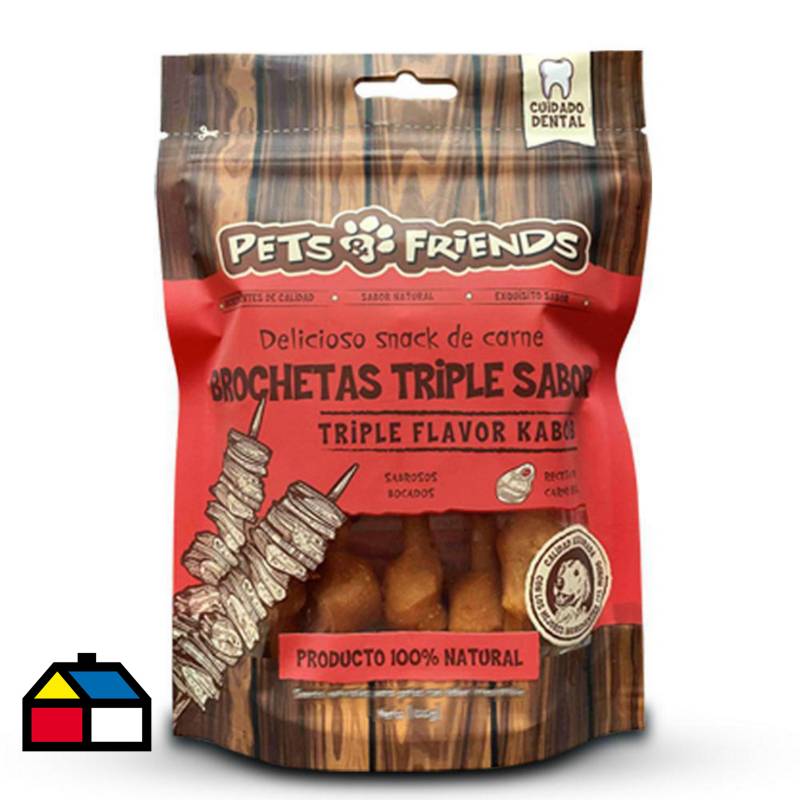 PETS AND FRIENDS - Snack perro brochetas triple sabor 100 gr