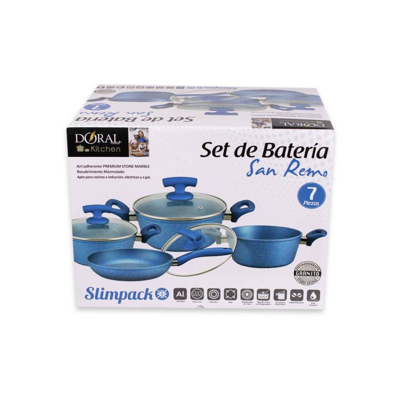 MARMICOC Batería de Cocina Antiadherente Slide Azul 7 Piezas