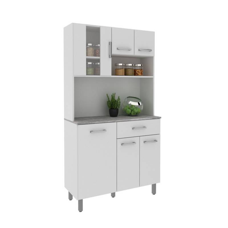 Kit Mueble Cocina 6 Puertas Y 1 Cajón Blanco/Blanco/Concreto