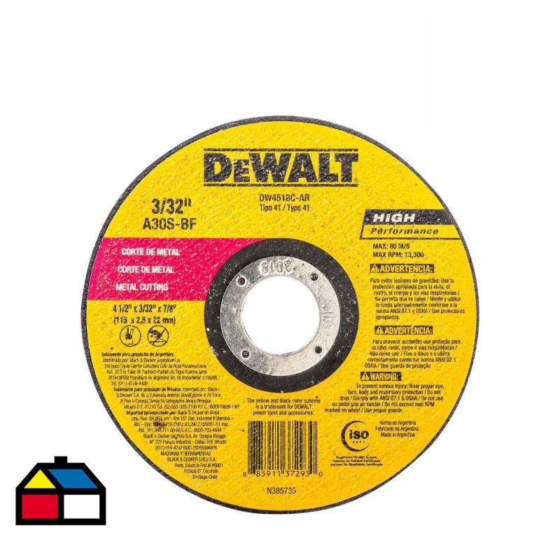 DEWALT - Disco de corte metal 4,5" óxido de aluminio